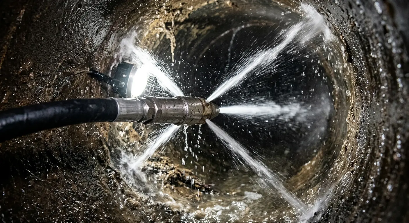 High-pressure hydro jetting nozzle cleaning sewer pipe for Storm Drain Cleaning in Ripley